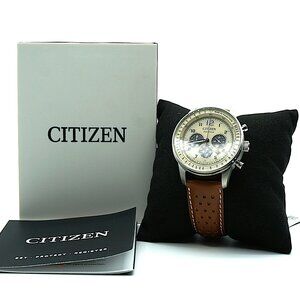 Citizen Eco-Drive Chronograph Beige Dial Brown Leather Men's Watch CA4500-16X